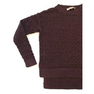 Ann Taylor LOFT Long Sleeve Pullover Knit Sweater Hi Low Hem Burgundy Small S